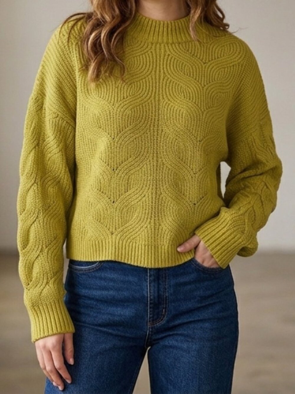 Citron Yellow Chevron Cable Knit Sweater XL 16 Big Kids/ Women Small Thereabouts